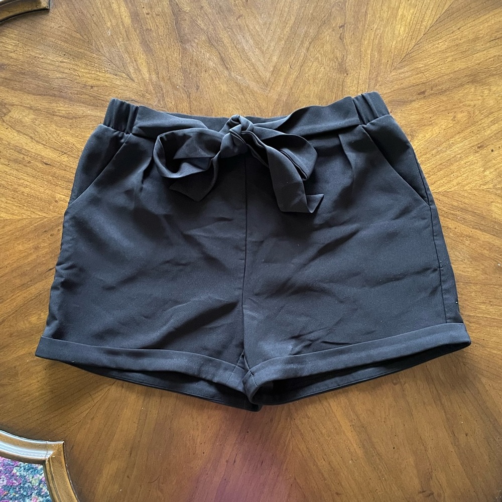 Cute Black Dress Shorts with Tie Front